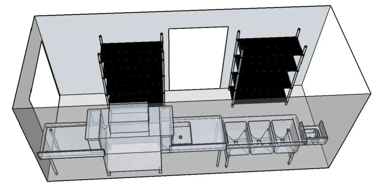 3D render of mobile dishwashing trailer plans